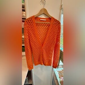 Trina Turk Open Weave Crochet Cardigan in Bright Orange (Size M*)